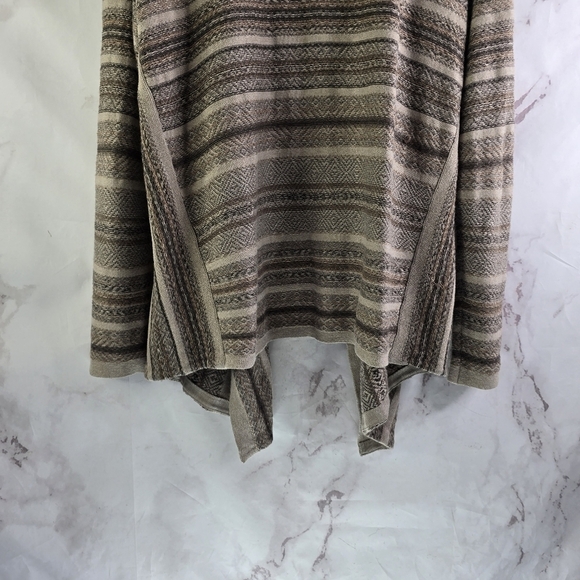J Jill Cardigan Womens Large Brown Sweater Waterfall Geometric Striped Open Isle - Picture 7 of 12